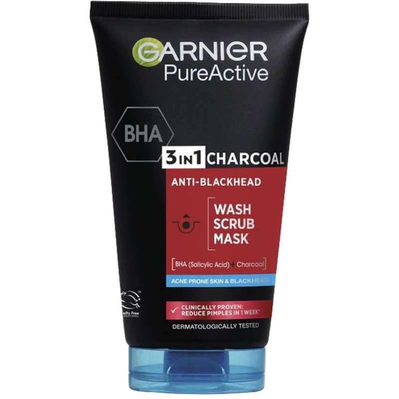 Garnier Pure Active černá maska na obličej proti černým tečkám a akné s aktivním uhlím 3v1 150 ml