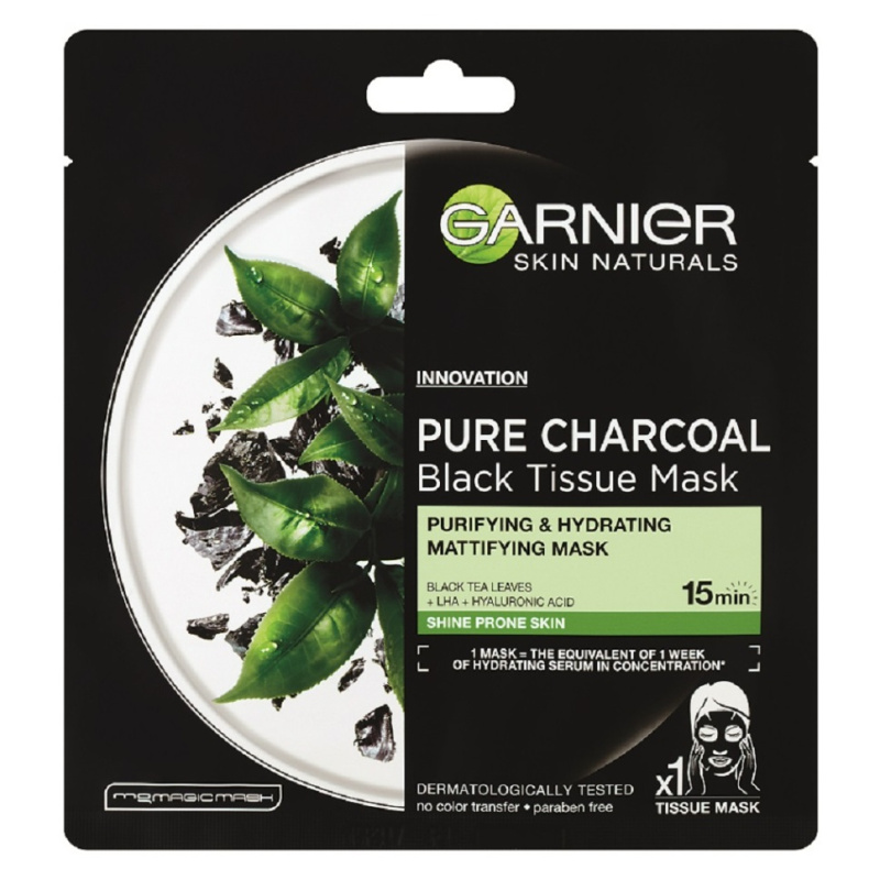 Garnier Skin Naturals Pure Charcoal černá textilní maska s extraktem z mořských řas 28 g