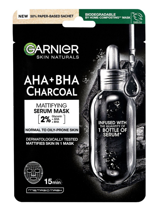 Garnier Skin Naturals Pure Charcoal černá textilní maska s extraktem z mořských řas 28 g