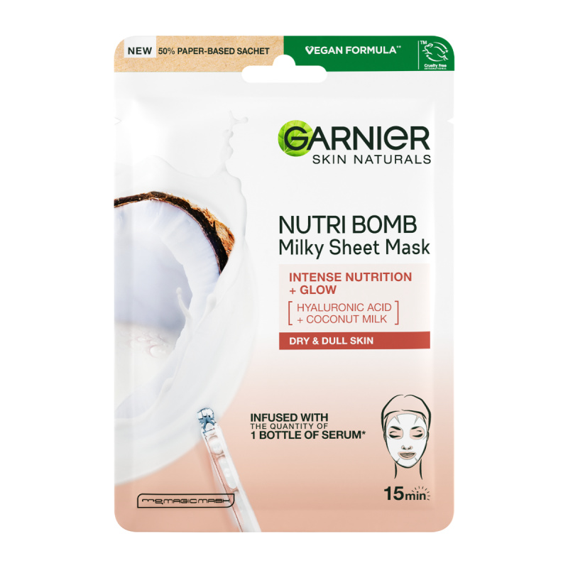 Garnier Skin Naturals Nutri Bomb vyživující plátýnková maska pro rozjasnění pleti 28 g