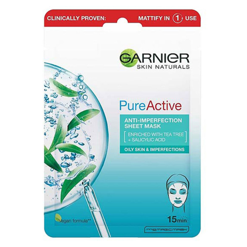 Garnier Skin Naturals Pure Active plátýnková maska s čisticím efektem 28 g