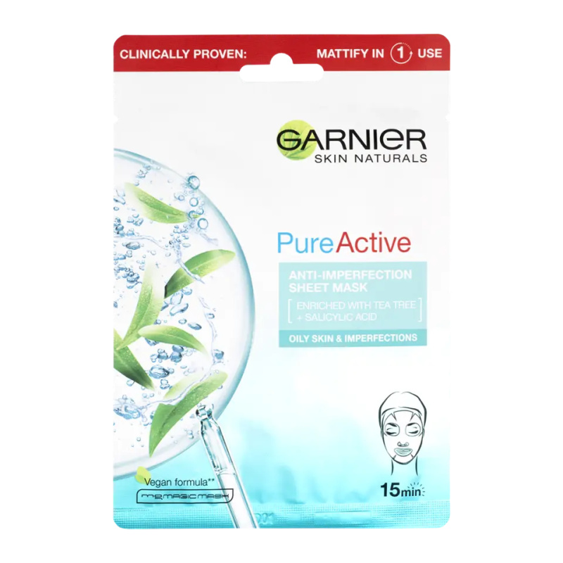 Garnier Skin Naturals Pure Active plátýnková maska s čisticím efektem 28 g