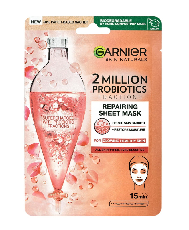 Garnier Skin Naturals jednorázová platýnková maska na obličej s probiotiky 22 g