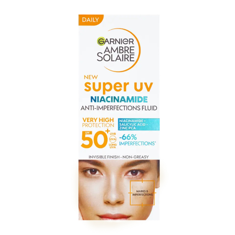 Garnier Ambre Solaire Super UV Niacinamide lehký ochranný fluid proti nedokonalostem pleti SPF 50+ 40 ml
