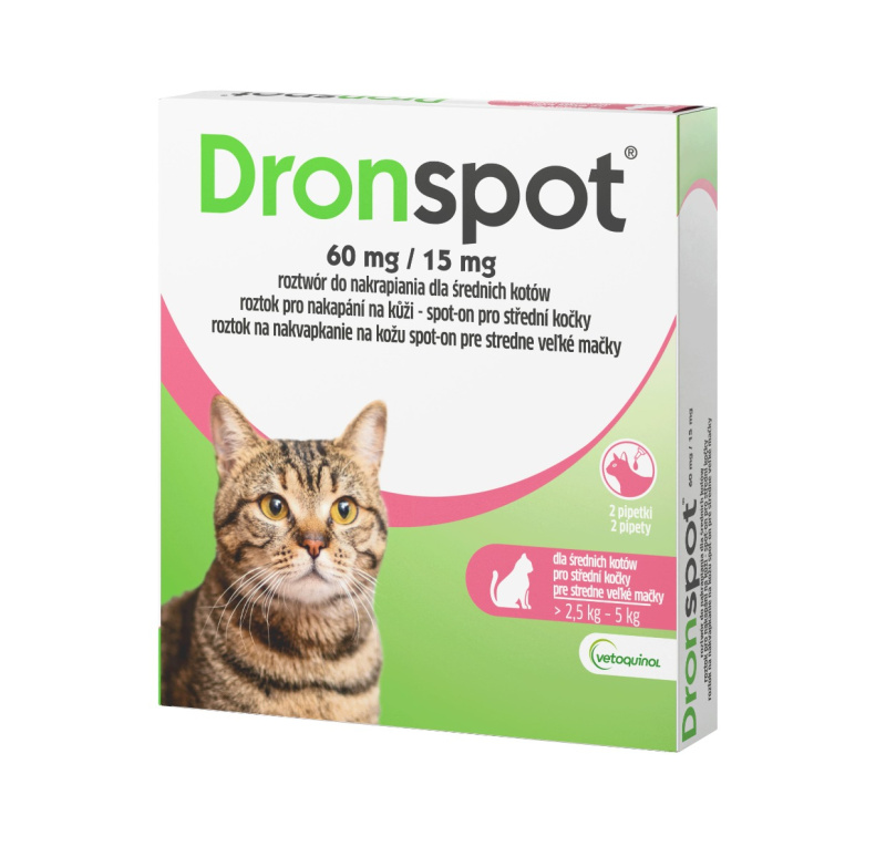 Dronspot 60mg/15mg spot-on střední kočky 2x0.7ml