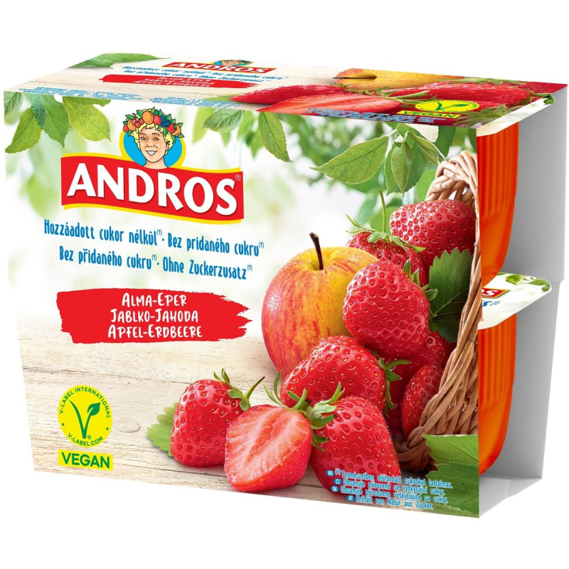 Andros Jablkovo-jahodové pyré bez přidaného cukru 4×100 g