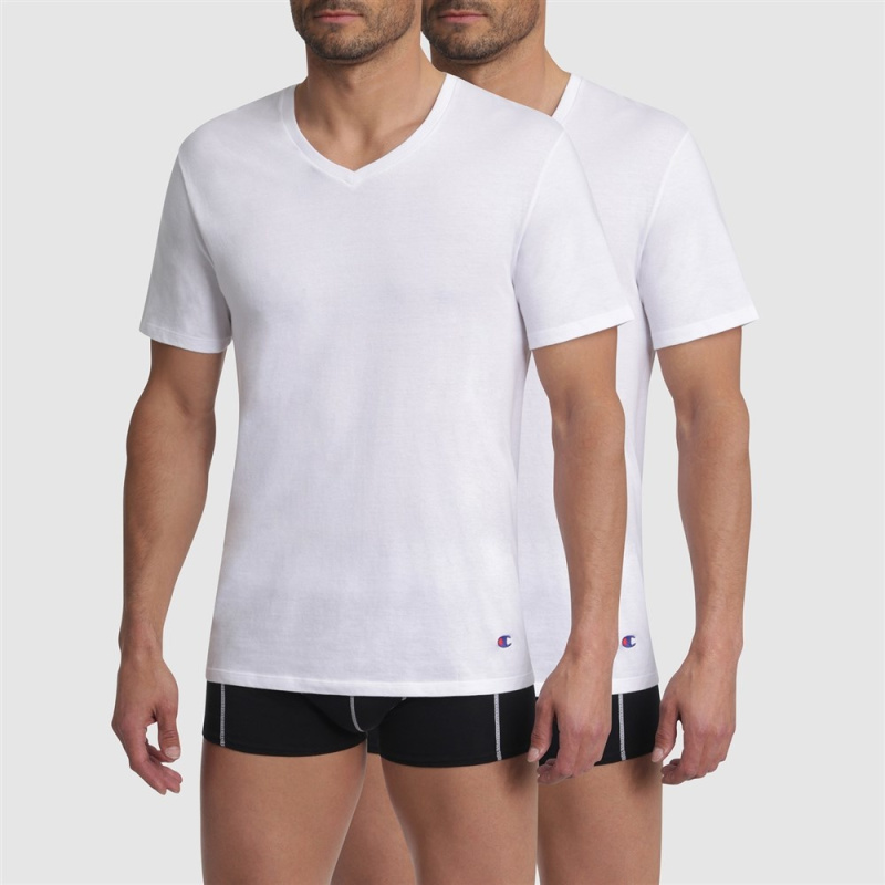 Pánské tričko CHAMPION T-SHIRT V-NECK 2 kusy bílé Barva: Bílá, Velikost: S