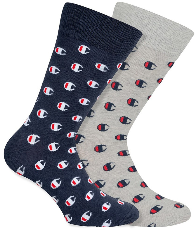 Ponožky CHAMPION CREW SOCKS ALLOVER C FASHION 2kusy modré šedé Barva: Modrá, Velikost: 35-38