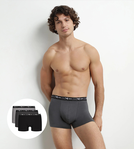 DIM COTTON STRETCH BOXER 3x - Men's Boxer Shorts 3 pcs - Black - Grey