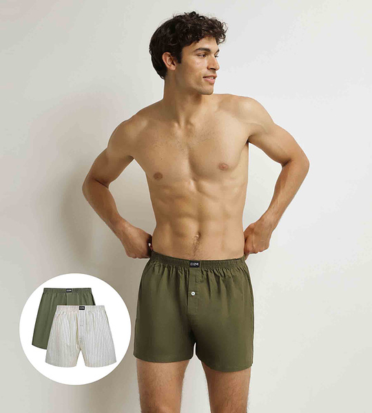 DIM COTTON STRETCH LOOSE BOXER 2x - Men's loose boxer shorts 2 pcs - grey - green