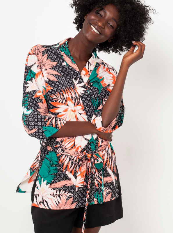 Černé květované kimono se zavazováním CAMAIEU - Dámské