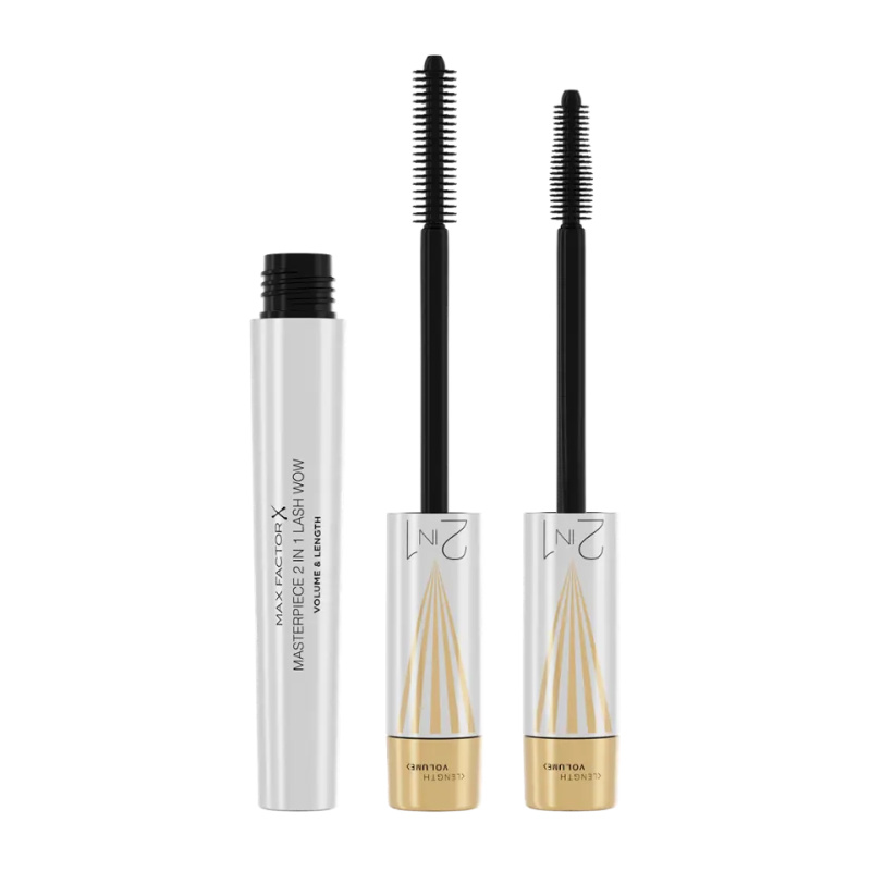 Max Factor Masterpiece Lash Wow řasenka pro prodloužení, natočení a objem s kartáčkem 2 v 1 odstín Black 7 ml