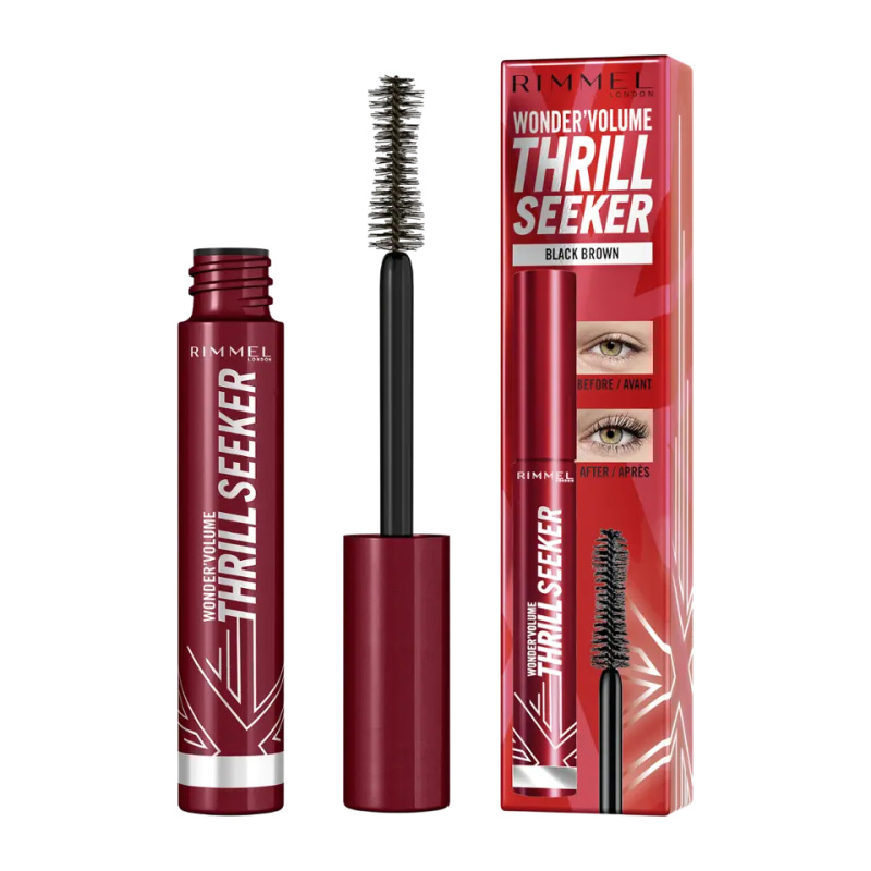 Rimmel WonderVolume Thrill Seeker řasenka pro objem a natočení řas odstín Extreme Black 8 ml