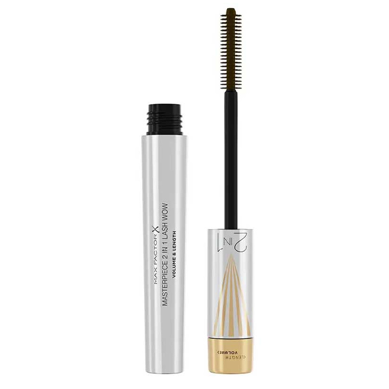 Max Factor Masterpiece Lash Wow řasenka pro prodloužení, natočení a objem s kartáčkem 2 v 1 odstín Black Brown 7 ml