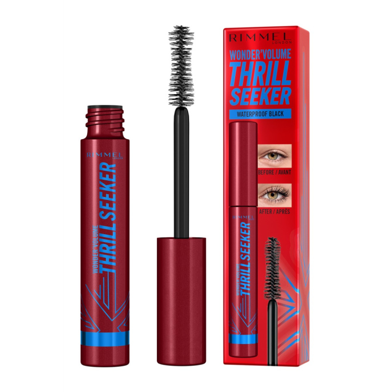 Rimmel WonderVolume Thrill Seeker voděodolná řasenka pro objem a natočení řas odstín Black 8 ml