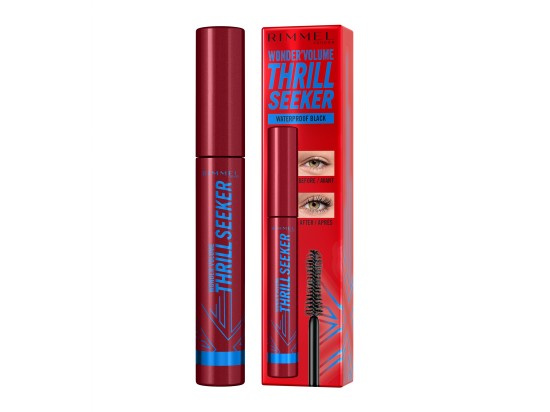 Rimmel WonderVolume Thrill Seeker voděodolná řasenka pro objem a natočení řas odstín Black 8 ml