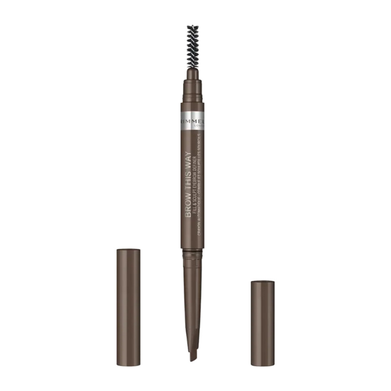 Rimmel Brow This Way tužka na obočí s kartáčkem 2 v 1 odstín 002 Medium Brown 0,25 g
