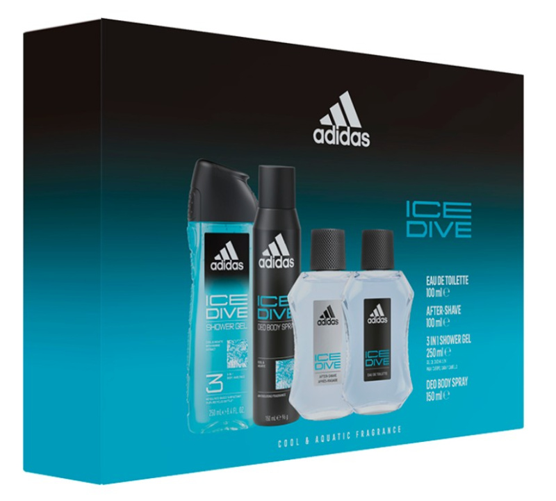 Adidas Ice Dive - EDT 100 ml + sprchový gel 250 ml + deodorant ve spreji 150 ml + voda po holení 100 ml
