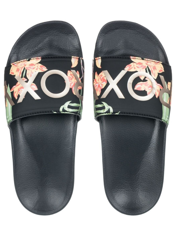 Roxy dámské pantofle Slippy II Black / Green Print | Černá | Velikost 8 US