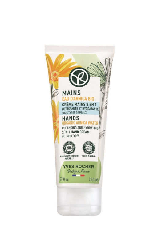 Yves Rocher Mains hydratační krém na ruce s antibakteriální přísadou Organic Arnica Water 75 ml