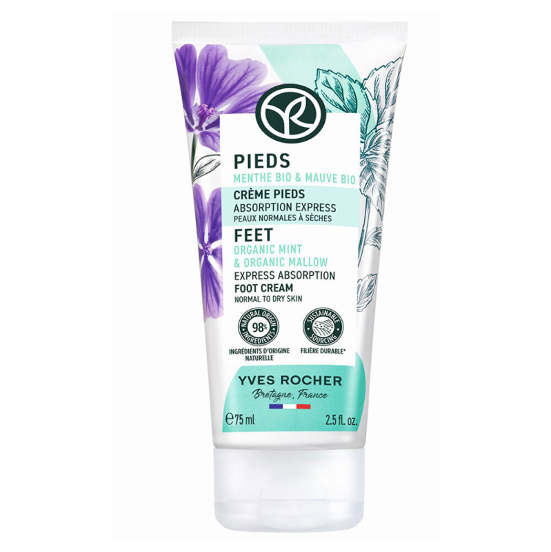 Yves Rocher Pieds vyživující krém na nohy Organic Mint & Organic Mallow 75 ml
