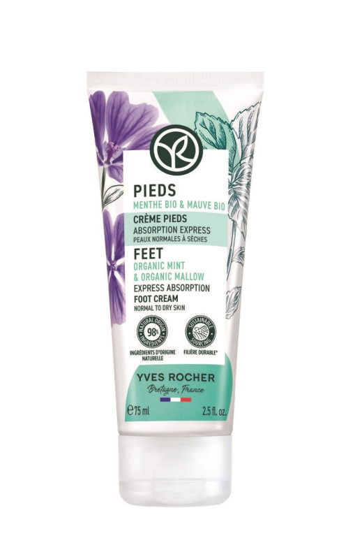Yves Rocher Pieds vyživující krém na nohy Organic Mint & Organic Mallow 75 ml