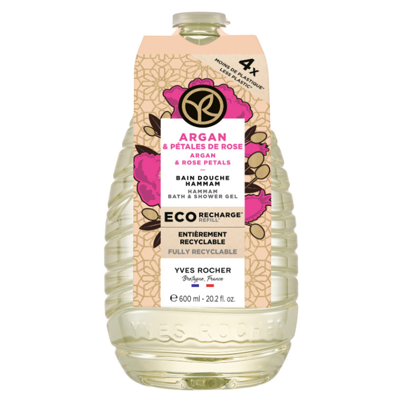Yves Rocher Bain de Nature sprchový gel náhradní náplň Argan & Rose Petals 600 ml