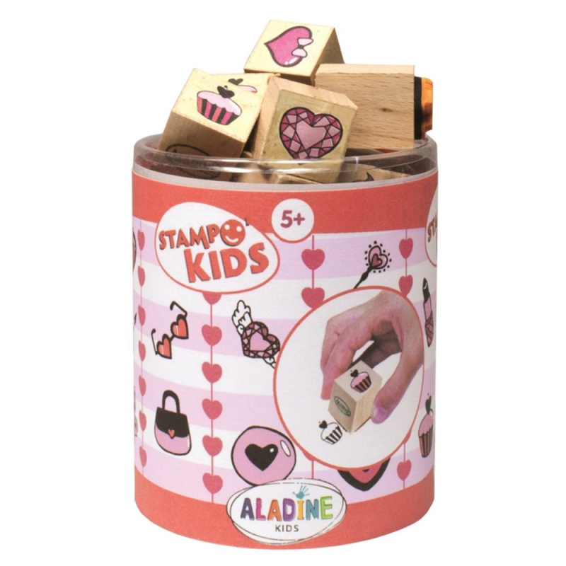 Aladine Dětská dřevěná razítka Aladine Stampo Kids, 15 ks - Holčičí poklady