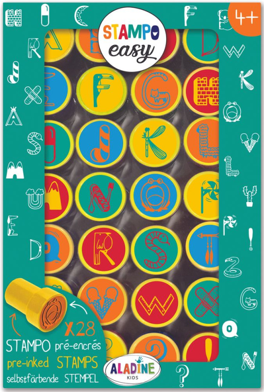 Aladine Samonamáčecí razítka Aladine Stampo Easy, 28 ks - Abeceda