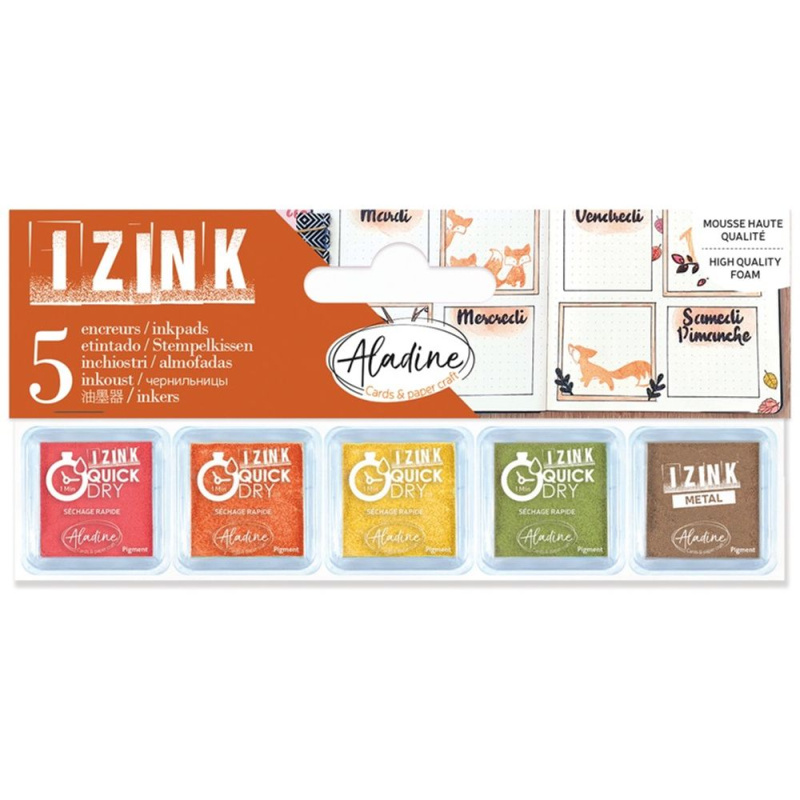 Aladine Razítkovací polštářky Aladine Izink Quick Dry, 5 ks - podzimní barvy