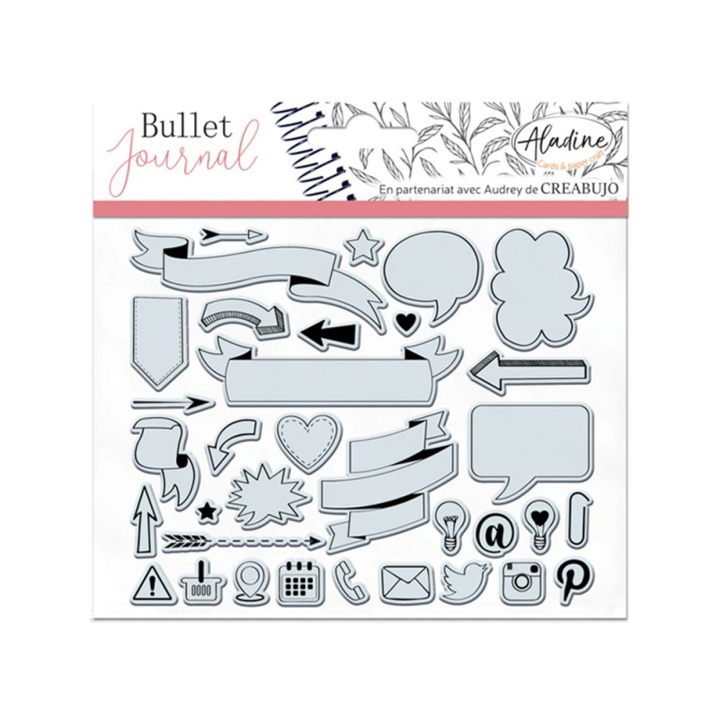 Aladine Gelová diářová razítka Aladine Bullet Journal, 34 ks - Rámečky, šipky, piktogramy