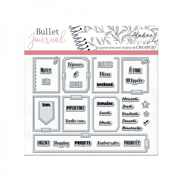 Gelová diářová razítka Aladine BULLET JOURNAL 37 ks - Rámečky organizace týdne Aladine
