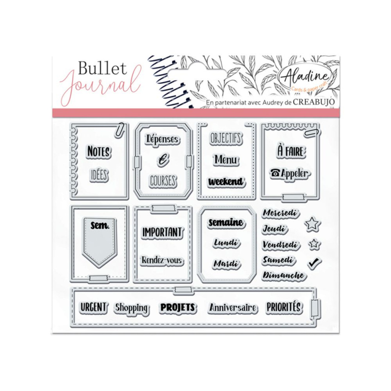 Gelová diářová razítka Aladine BULLET JOURNAL 37 ks - Rámečky organizace týdne Aladine