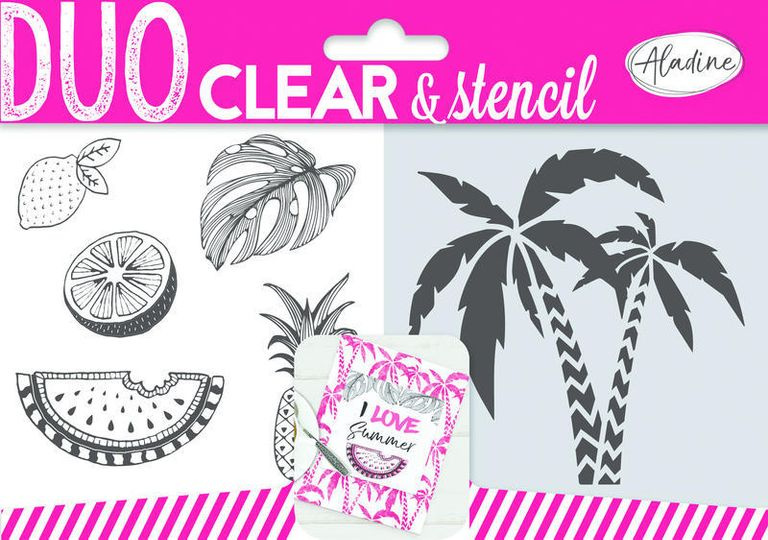 Aladine Gelová razítka se šablonou Aladine Duo Clear, 6 ks - Tropical