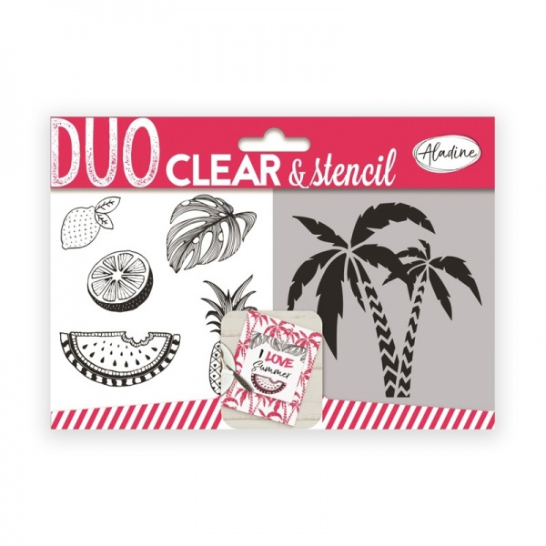 Aladine Gelová razítka se šablonou Aladine Duo Clear, 6 ks - Tropical