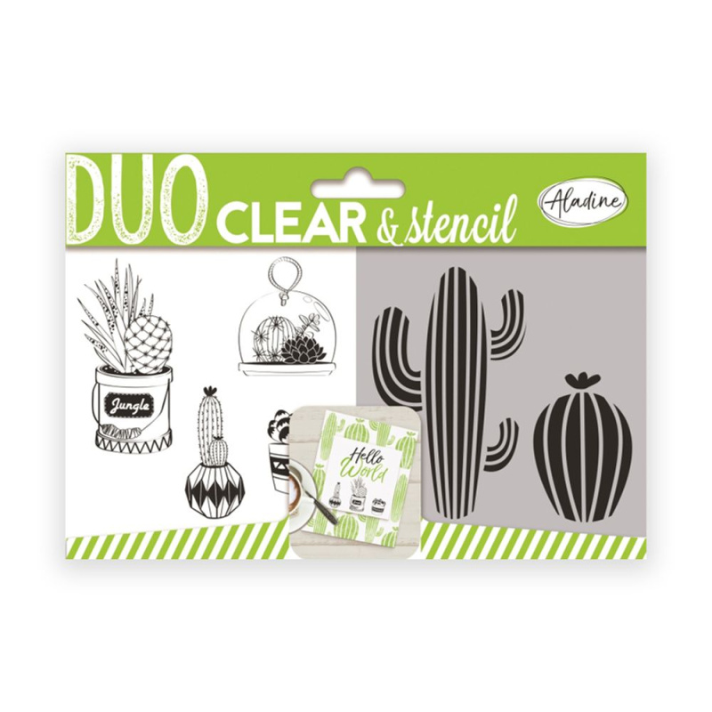 Aladine Gelová razítka se šablonou Aladine Duo Clear, 5 ks - Kaktusy