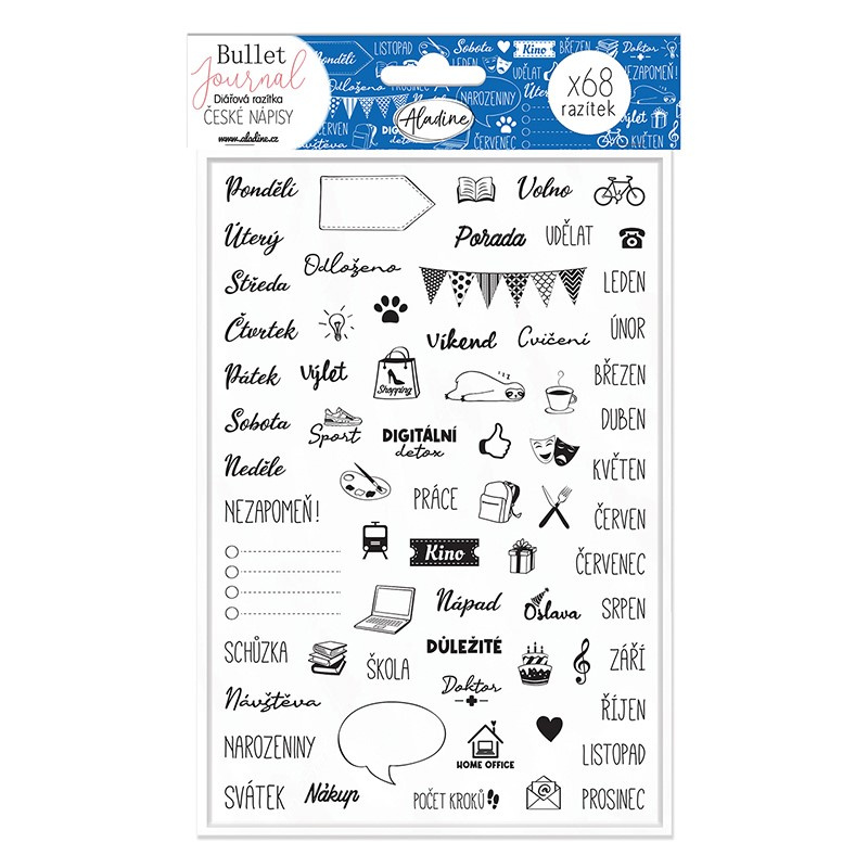 Diářová razítka Aladine Stampo Bullet Journal 68 ks - České nápisy Aladine