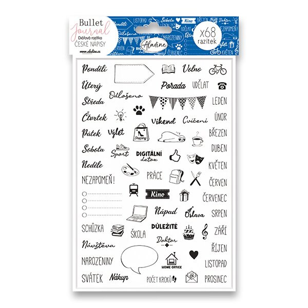 Diářová razítka Aladine Stampo Bullet Journal 68 ks - České nápisy Aladine