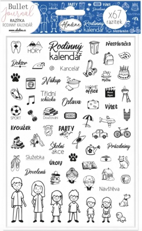 Diářová razítka Bullet Journal, 67 ks - Rodinný kalendář Aladine