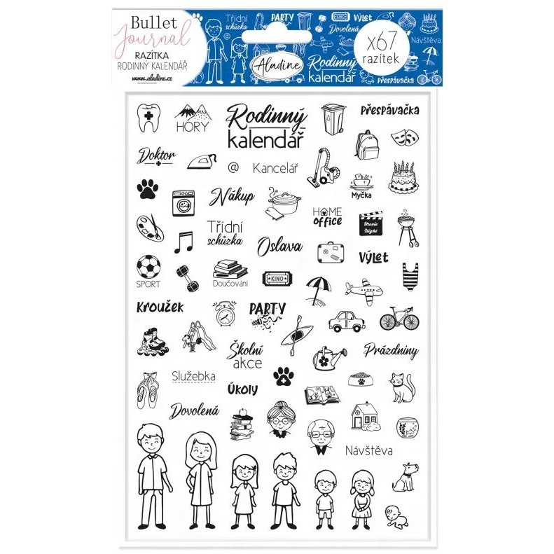 Diářová razítka Bullet Journal, 67 ks - Rodinný kalendář Aladine