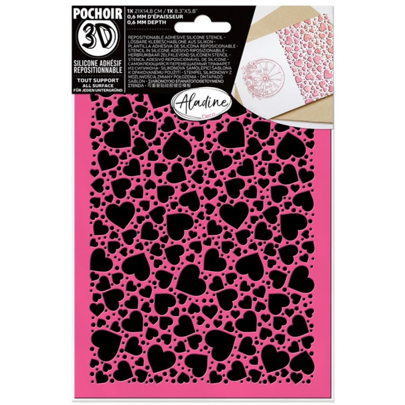 Aladine Silikonová samolepicí šablona Aladine 3D, A5 - Srdíčka