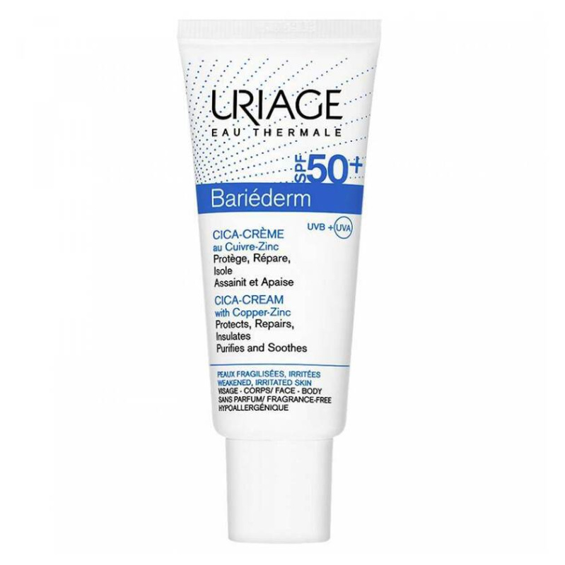 Uriage Bariéderm Cica-Cream with Copper-Zinc SPF 50+ reparativní krém s obsahem mědi a zinku SPF 50+ 40 ml