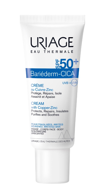Uriage Bariéderm Cica-Cream with Copper-Zinc SPF 50+ reparativní krém s obsahem mědi a zinku SPF 50+ 40 ml