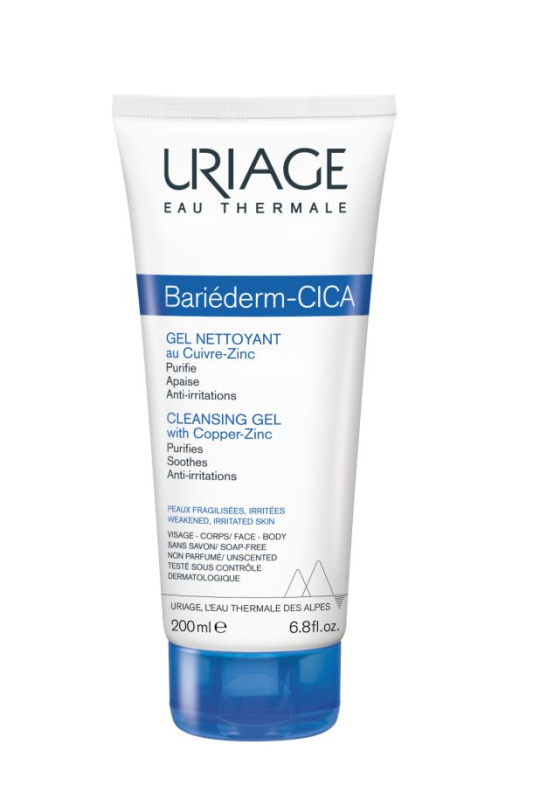 Uriage Bariéderm Cica Cleansing Gel with Copper-Zinc zklidňující čisticí gel na popraskanou pokožku 200 ml
