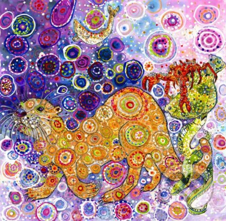 Sally Rich - Otters Catch - puzzle z kategorie Umělecké