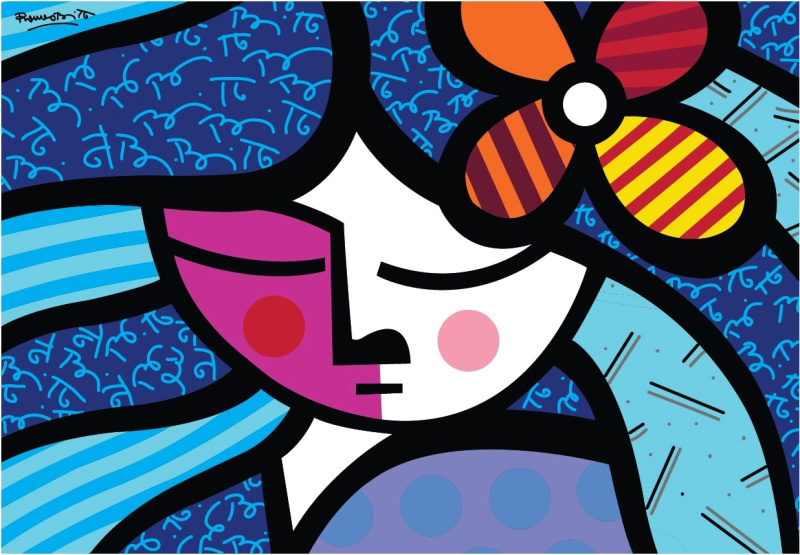 Romero Britto - Girl with flower - puzzle z kategorie Umělecké