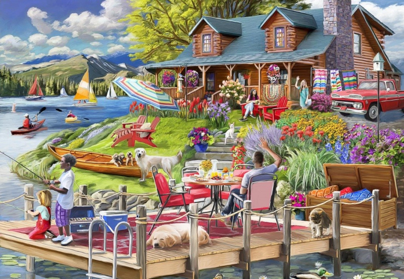 Puzzle Horská Chata u Jezera 1000 Dílků Bluebird