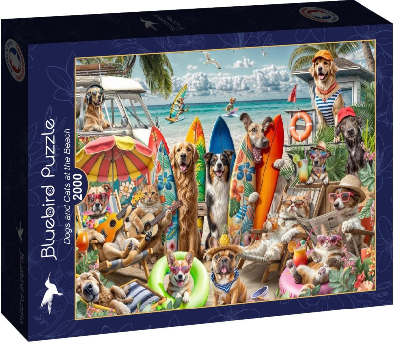 Puzzle Bluebird Psi a kočky na pláži 2000 dílků