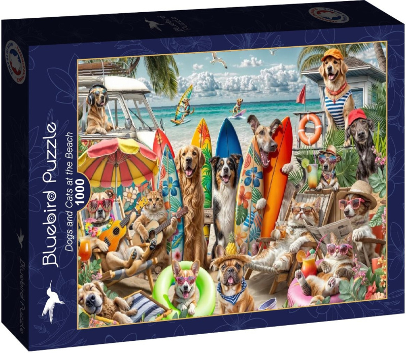Puzzle Psi a kočky na pláži 1000 dílků