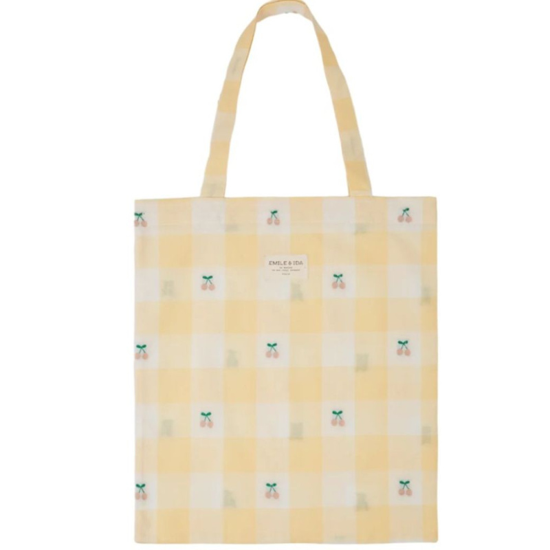 EMILE ET IDA Plátěná taška - YELLOW GINGHAM CHERRY